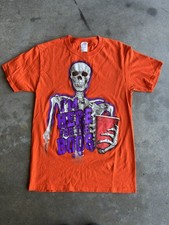 Halloween Mens Orange Funny Graphic alcoholic skeleton T Shirt picture