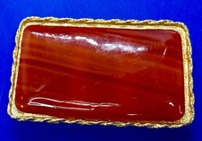 Large Carnelian Red Enamel? on Vintage Gold Color Metal Belt Slide / Buckle picture