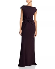 Amsale Formal Gown Crepe Twist Front Size 10 Raisin Purple Cap Sleeve NWT $950 picture