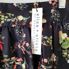 NWT Alice Olivia Nilda Skirt Blush Kiss Black Floral Voluminous Maxi Size 12 picture