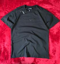 Emporio Armani Men's Embroidery Black Logo Cotton Crew Neck Shirt M 21.5 w x 28L picture