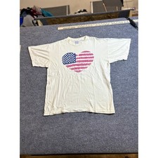 Premier Sportswear T-Shirt Mens XL Cream Cotton USA American Flag Heart Vintage picture