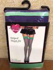 Brand New MUSIC LEGS Purple Green Joker Opaque Striped Tights Music Legs Hosiery picture