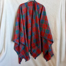 Highlander Collection by Lochcarron 100% Wool Tartan Fringed Wrap Cape Scotland picture