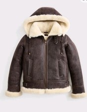 Quince 100% Shearling Cold Weather Bomber Jacket - M Dark Brown picture