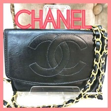 CHANEL Large Coco Mark Caviar Leather Wallet Pouch Black w/Custom Chain Strap picture