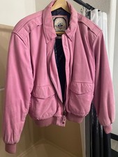 Vintage 80s Club Sport de Paris Pink Leather Bomber Jacket Womens Medium picture