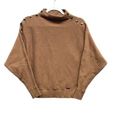 Tahari Womens Ribbed Mock Neck Button Shoulder Sweater Camel Brown Small picture