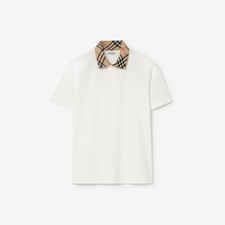 Burberry Men's Check Collar Cotton Polo Shirt Chalk White Brand New with Tags picture