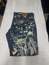 MAKOBI Distressed Bleached Wash Jeans Men's 42x34 Rhinestone Pockets Urban NEW picture