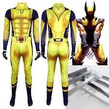 Wolverine Costume Jumpsuit + Matte Metal Claws Paws Props For Halloween Cosplay picture