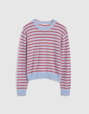 Madewell Striped Textured Knit Cotton Crewneck Sweater Blue Red M NWOT picture
