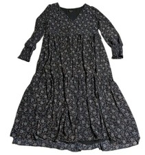 Madewell Georgette V-Neck Tiered Midi Dress Womens M Enchanted Floral Black picture
