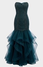 JVN by Jovani Blue Rhinestone Mermaid Formal Dress Old Hollywood Glam Women 6 picture