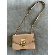 NEW DKNY Elissa Shoulder Bag Taupe Beige Whipstitch Flap Gold Chain Strap picture