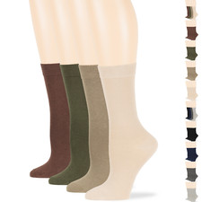 Women's Cotton 4 Pack Solid Crew Socks L-M Black-Navy-Brown-Beige-Khaki-Grey picture