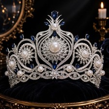 14cm Tall Crystal Tiara Crown Wedding Queen Princess Prom Adjustable For Women picture