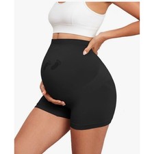 Maternity Shapewear Shorts Black High Waist Seamless Baby Footprint Support picture