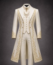 Men Women White Gold Tailsuit Formal Tuxedo Embroidered Wedding Prom Prince Cost picture