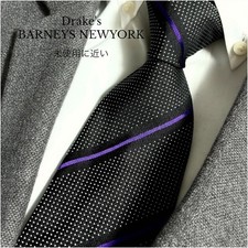 Drake's x Barneys Silk Tie Black Purple Stripe Dot Pattern Near Mint picture
