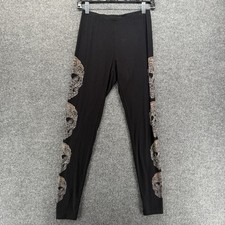 Vocal Leggings Womens S Black Graphic Skull Rhinestone Pull On Goth Grunge Biker picture