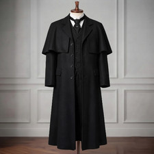 Men's Victorian Inverness Cape Coat Vintage Gothic Steampunk Trench Outerwear Co picture