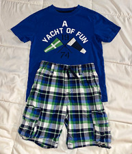 Gymboree Boys Size 7 Outfit 2pc Set Blue Nautical Tee & Plaid Cargo Shorts picture