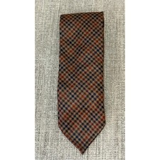 Viola Milano 100% Cashmere Tie Brown  Navy Rust Houndstooth Handmade Italy 3.25