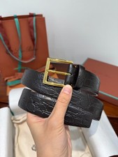 Loro Piana PP8801350 Black Croc Leather Belt Size 100cm 35mm Gold Pin Buckle Men picture