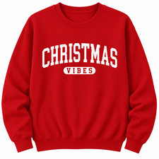 Christmas Vibes Sweatshirt Women Red Holiday Graphic Crewneck Pullover picture