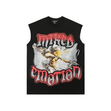 NEW Mixed Emotion Angel Rhinestone Sleeveless Black Graphic Tee picture