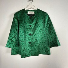 Doncaster Women's Floral Blazer Jacket Green Black Cotton Silk Formal Coat picture