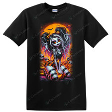 Halloween Witch Girl T Shirt Colorful Pumpkin Hair Fantasy Goth Halloween Tee picture