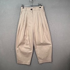 COS Womens Size 2 Beige Pleated Wide Barrel Leg Cropped Pants 100% Cotton picture