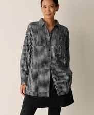 Hot Selling Eileen Fisher Wool Cotton Check Classic Collar Long Shirt-Black picture