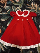 Vintage Evy Girls 4T Red Velvet Christmas Dress Peter Pan Collar USA Holiday picture