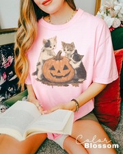 Vintage 90s Cat Halloween Shirt, Retro Halloween Shirt, Spooky Season Tee picture