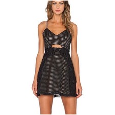 NEW NBD In a Dream Womens Mini Dress Black Cutout Lace Mesh Detail Zipper Size M picture