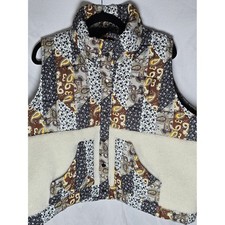 POL Quilted Patchwork Paisley Sherpa Vest Brown Black Blue Snap Front FWJ220 M picture