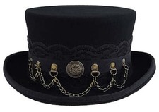 Different Touch Victorian Style Black with Leather Band Steampunk Top Hat Men's picture