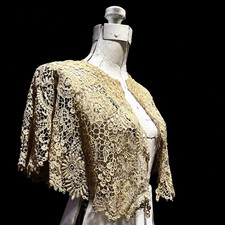 Antique 1900s Edwardian Schiffli Chemical Lace Capelet Bertha Collar 33 Inches picture
