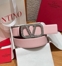 Valentino Garavani VLogo Crystal Buckle Reversible Pink Burgundy Women's Belt picture