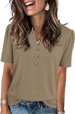 Short Sleeve Womens Casual Shirt Loose Fit V Neck Summer Top Soft Breathable picture