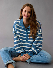 NWT American Eagle Seriously Lived-In Striped Henley Pullover XS picture