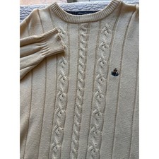 Vintage Gant Hand Framed Cable Knit Sweater Mens L Cream Cotton Crewneck Y2K 90s picture