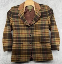 Colebrook JL Plaid Barn Chore Jacket Coat Leather Trim Vintage Women's Size M picture