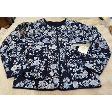 NWT Onque Casual Reversible Quilted Floral Jacket Size S Small Navy Blue picture