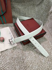 Loro Piana Belt 3.5cm Wide EU95 White Croc Embossed Leather Silver Pin Buckle picture