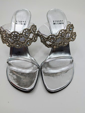 Stuart Weitzman Silver/Clear PVC Rhinestone Strappy Stiletto Heel US 4.5 picture