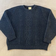 Vintage Gaeltarra Handloomed Irish Aran Fisherman Wool Sweater Dark Blue 44